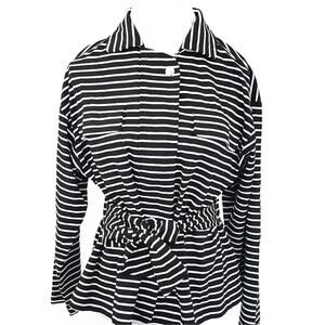 Chico's Black White Stripe Tie, Zip Jacket Medium Career Casual Neutral Nautical